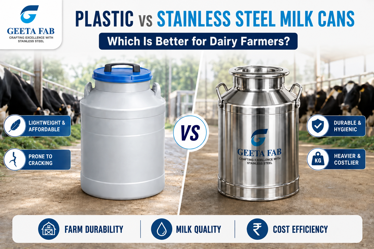 Plastic vs Stainless Steel Milk Cans: Which Is Better for Dairy Farmers?